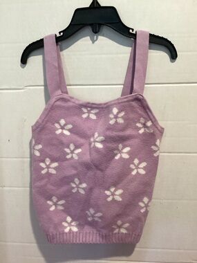 Girls the Commons Lavendar & White Daisy Print Knit Cami Crop Top Size Medium